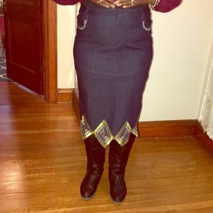 Beautiful blue jean/denim skirt with embellishment
